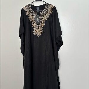 Black Caftan with Gold V-Embossed Design